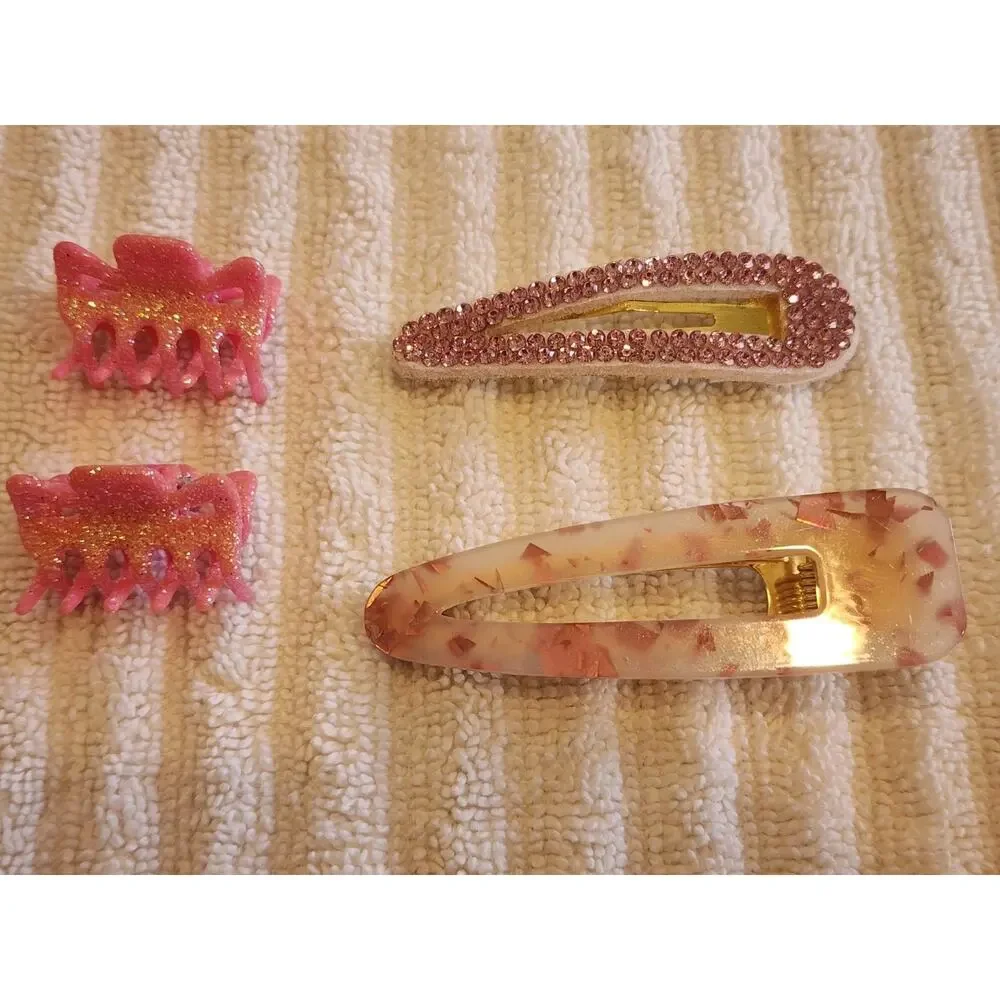 6 Assorted Pretty in Pink Glitter Rhinestone Hair Clips Mini Claws Sophi